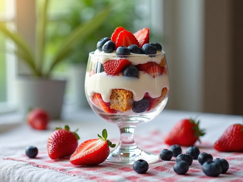 Individual serving of patriotic berry trifle