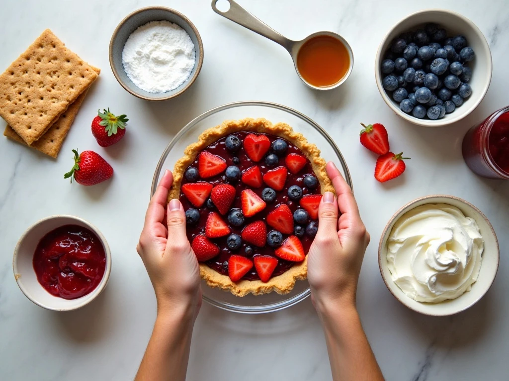 Ingredients for easy red, white, and blueberry pie
