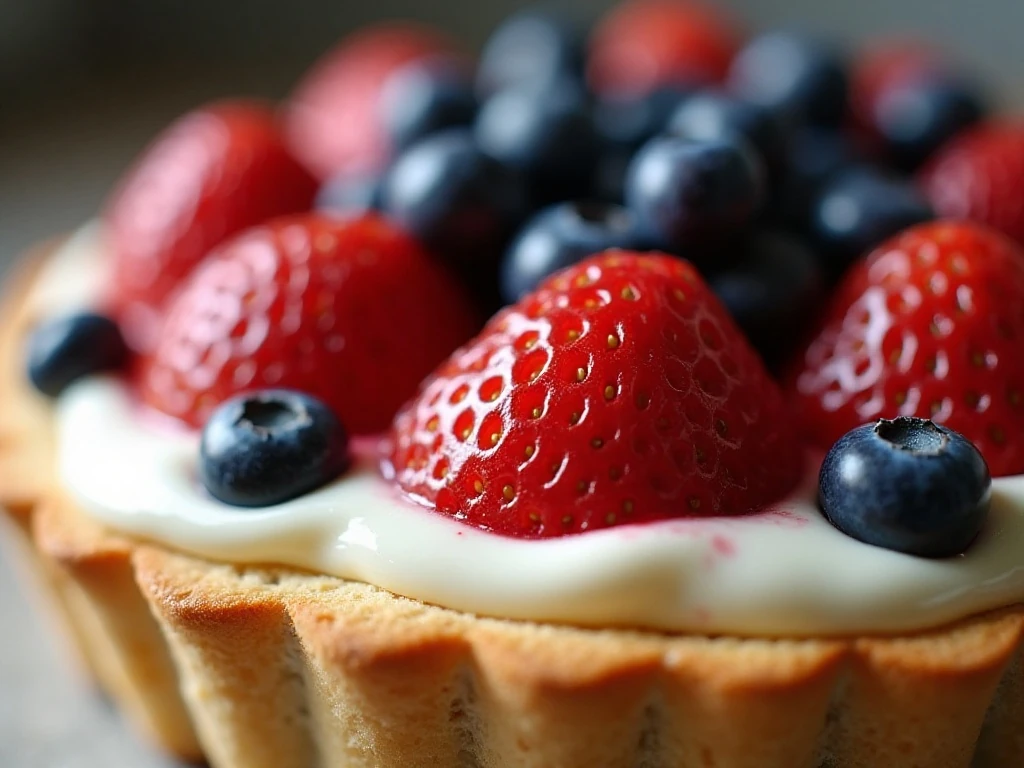 Fresh berries and strawberry glaze decorating the pie