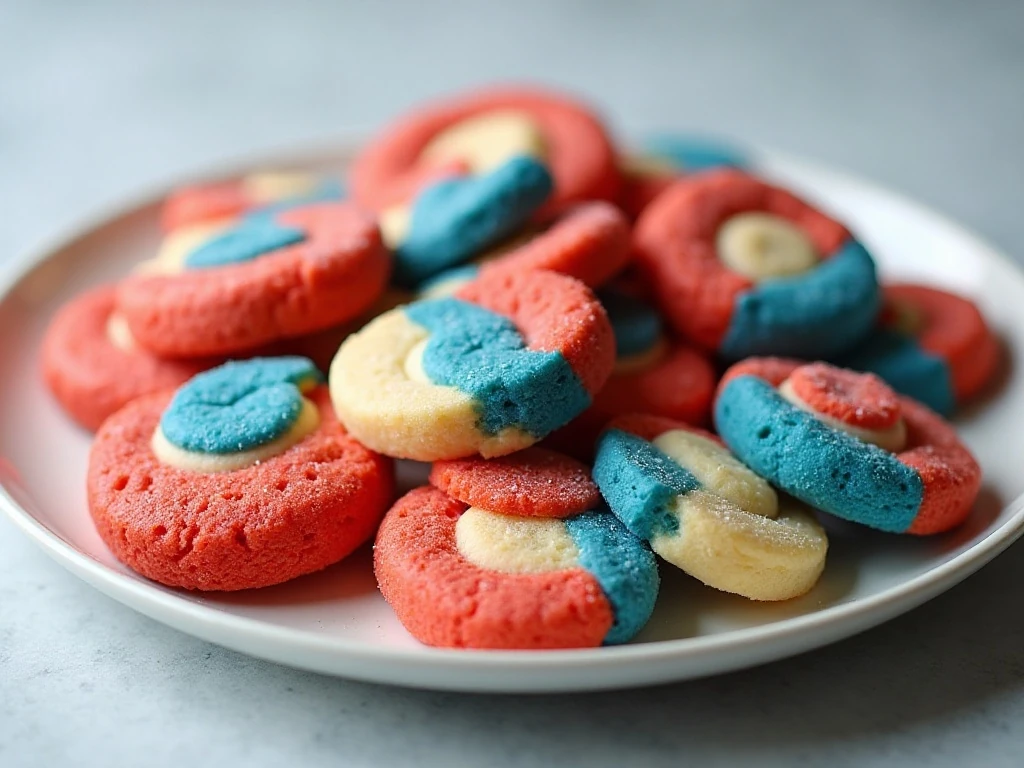 Platter of festive red, white, and blue sugar cookies