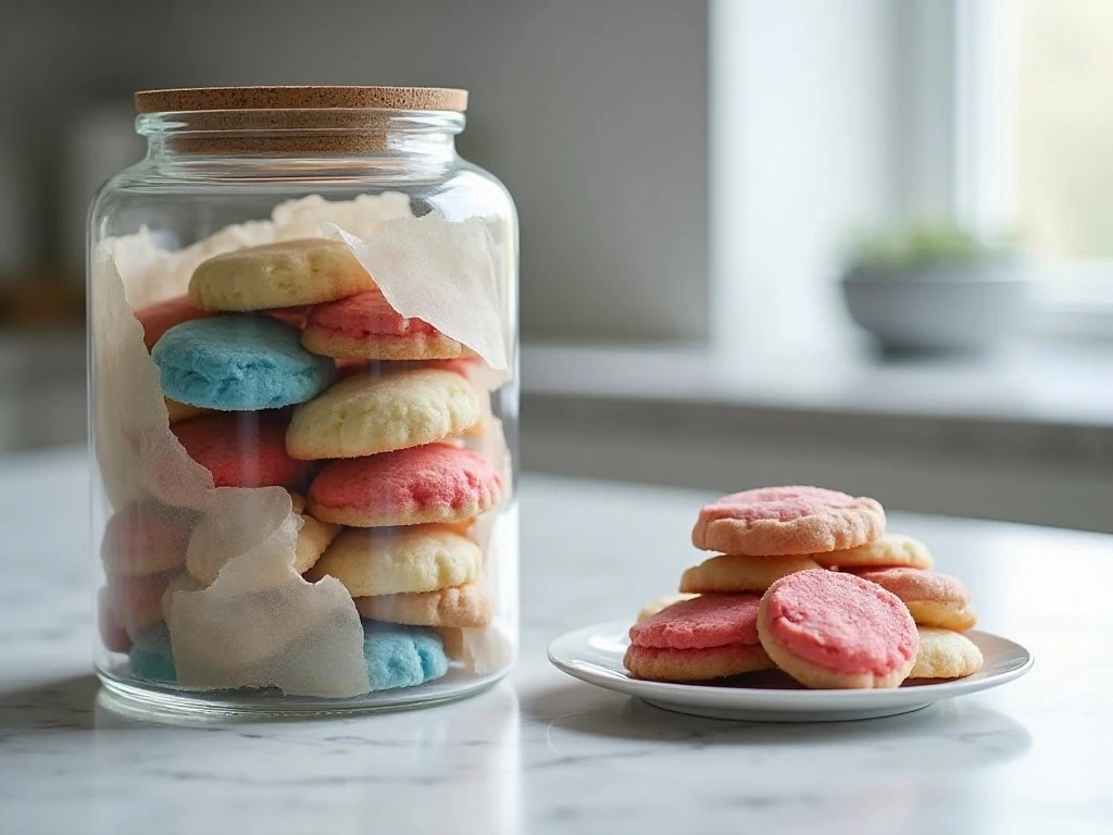 Patriotic sugar cookies stored between layers of parchment