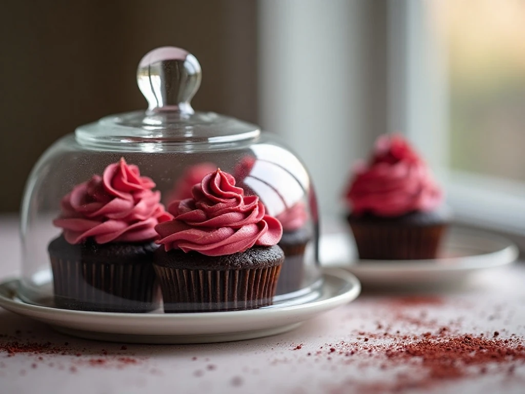Frosted red wine chocolate cupcakes ready for storage or serving