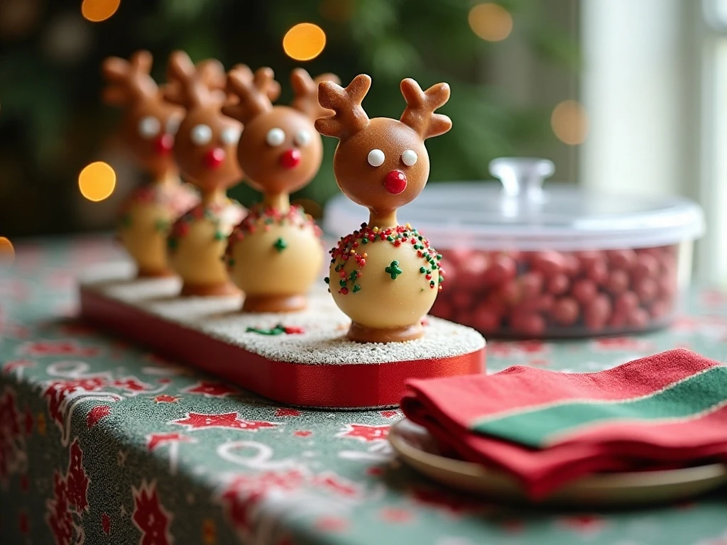 Reindeer cake pops prepared for holiday serving