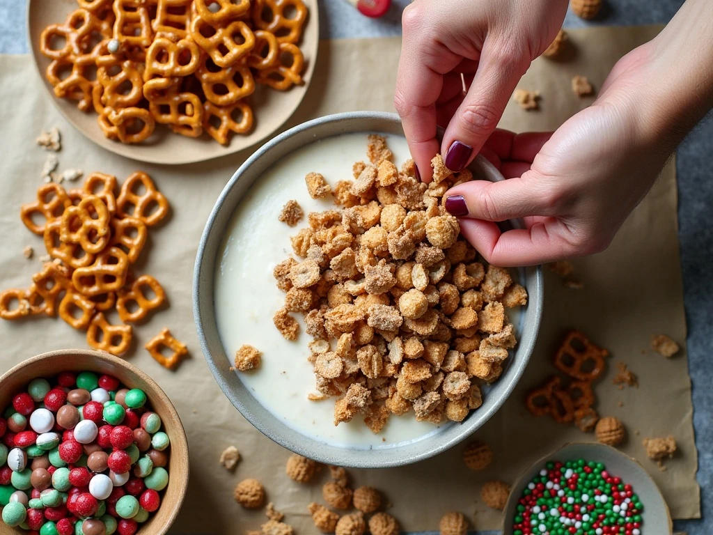 Ingredients for white chocolate Reindeer Munch