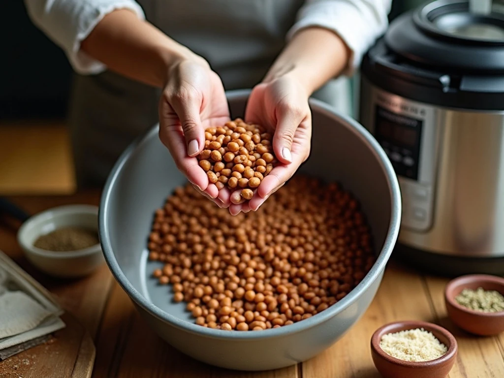 Sorting and preparing dried pinto beans before pressure cooking