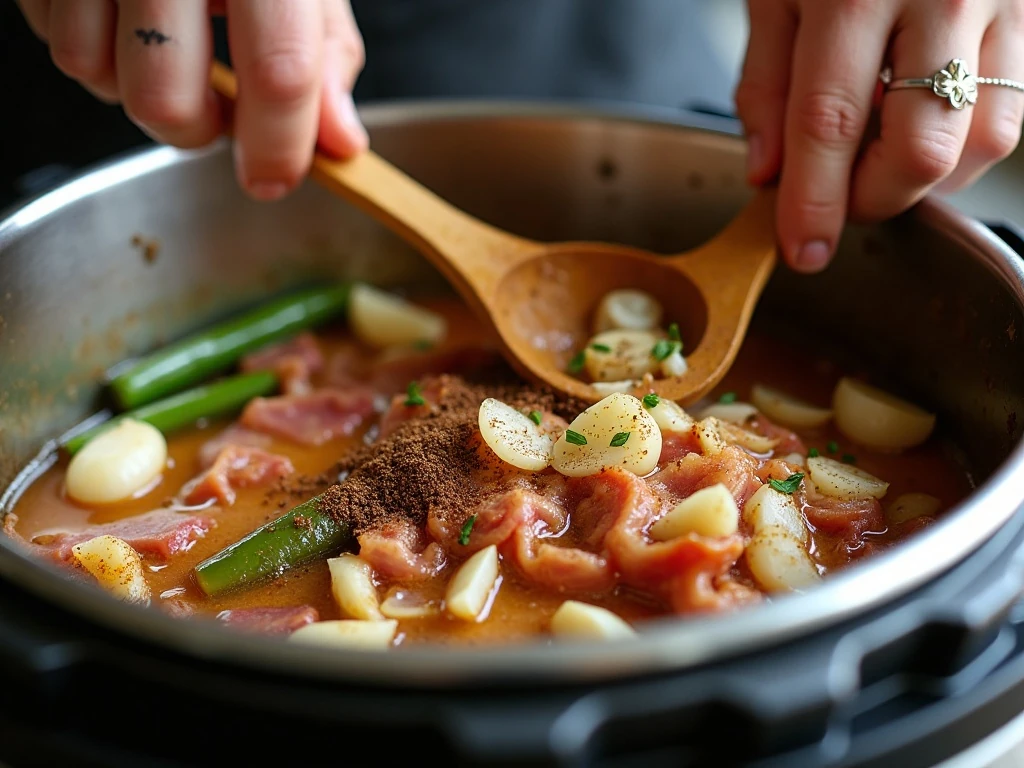 Sautéing aromatics and spices for Instant Pot pinto beans