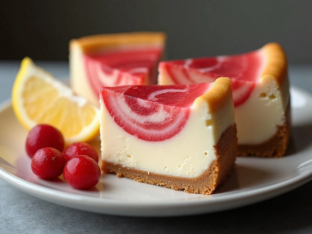 Rhubarb cheesecake slices ready to serve