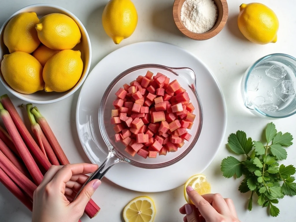 Ingredients for homemade rhubarb lemonade