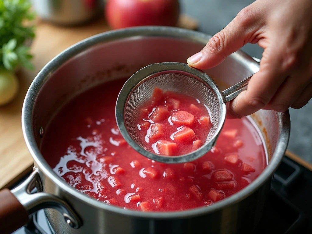 Simmering chopped rhubarb for lemonade syrup