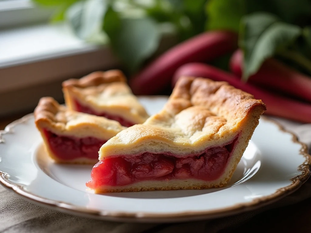 Classic homemade rhubarb pie ready to serve
