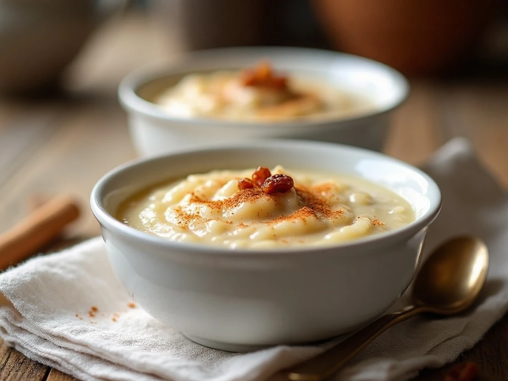 Creamy old-fashioned rice pudding ready to serve