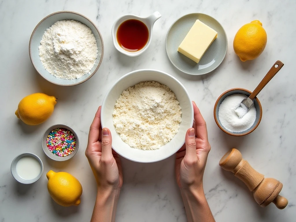 Ingredients for soft and chewy Italian ricotta cookies and lemon glaze