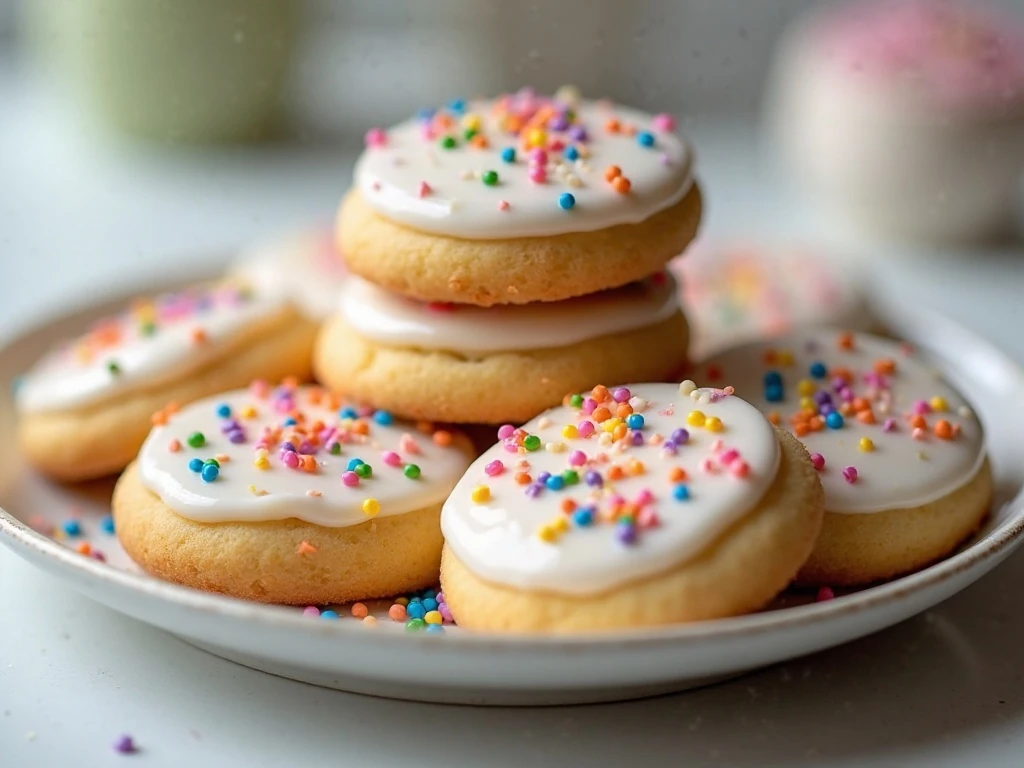 Platter of soft and chewy ricotta sprinkle cookies