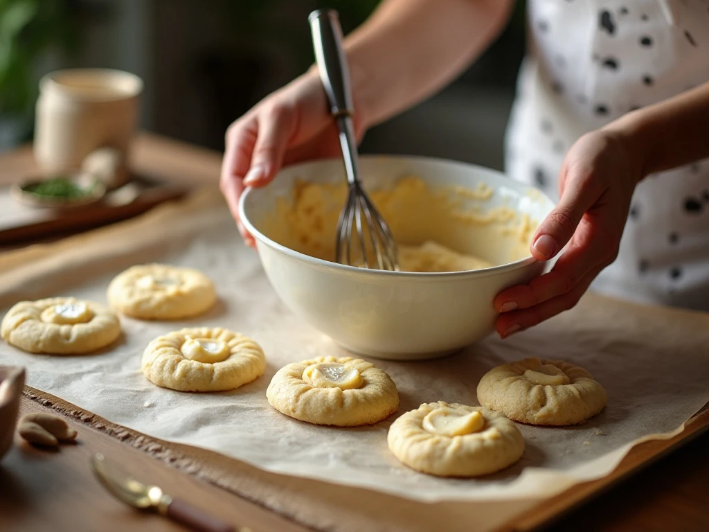 Soft ricotta cookie dough being portioned onto a baking sheet