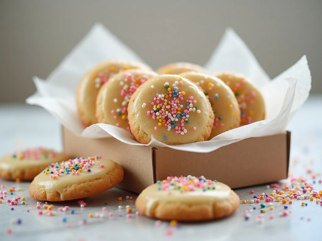 Ricotta sprinkle cookies arranged for storage and gifting