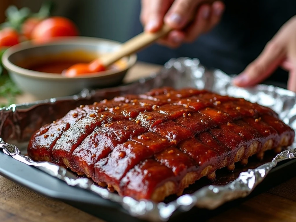 Foil-wrapped ribs ready for slow oven cooking