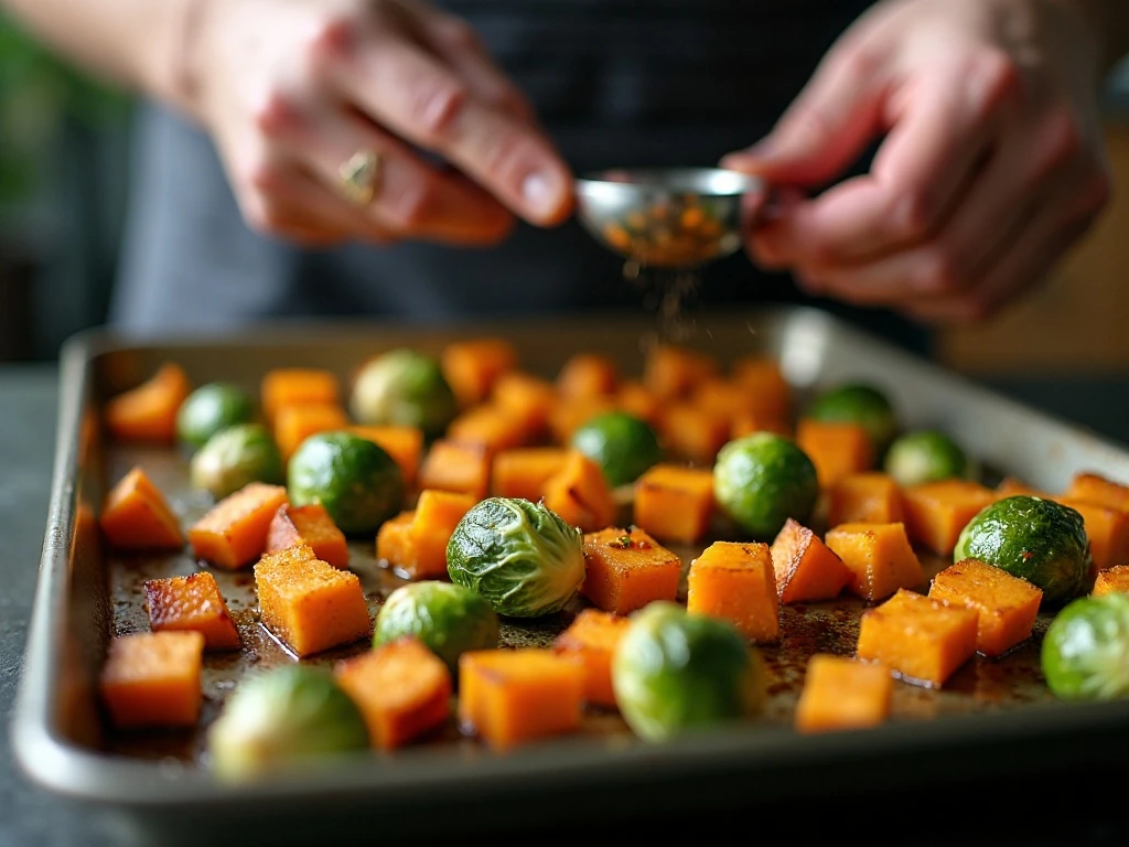 Vegetables spaced on a baking sheet for crisp roasting