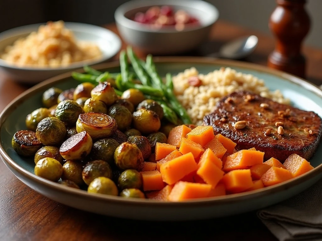 Balsamic glazed roasted vegetables served as a dinner side