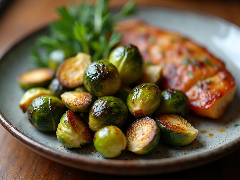 Crispy roasted Brussels sprouts served as a dinner side
