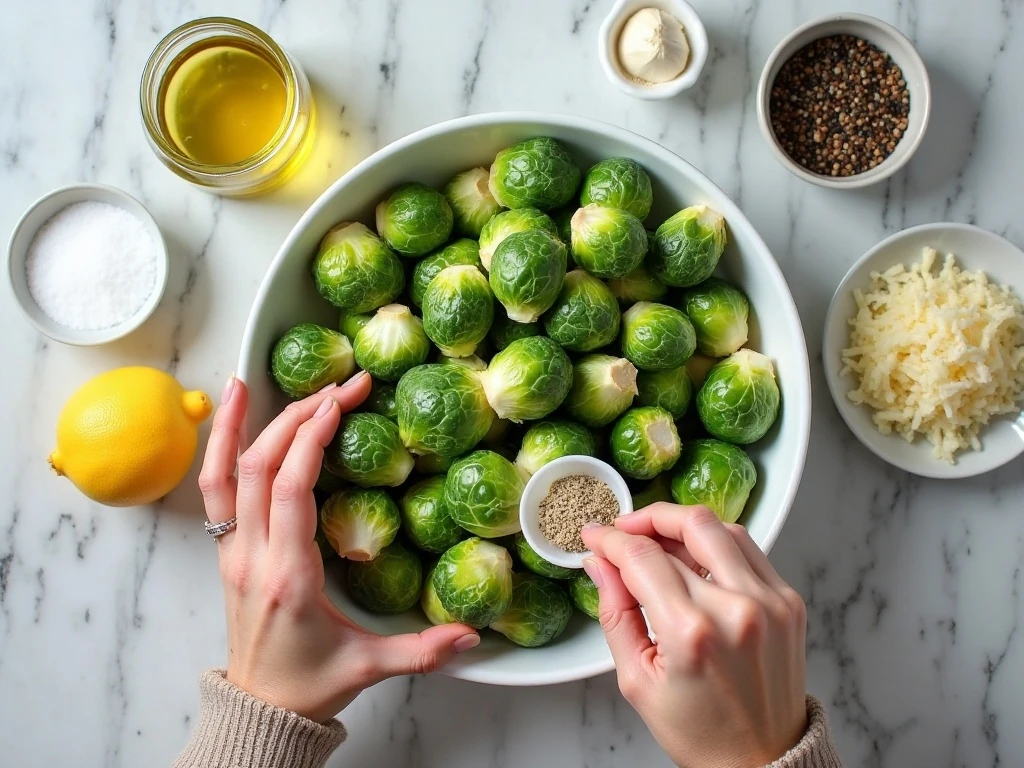 Ingredients for crispy roasted Brussels sprouts