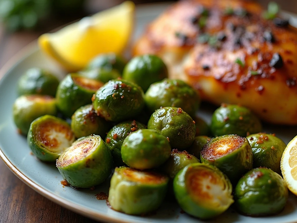 Roasted Brussels sprouts served with a complete dinner