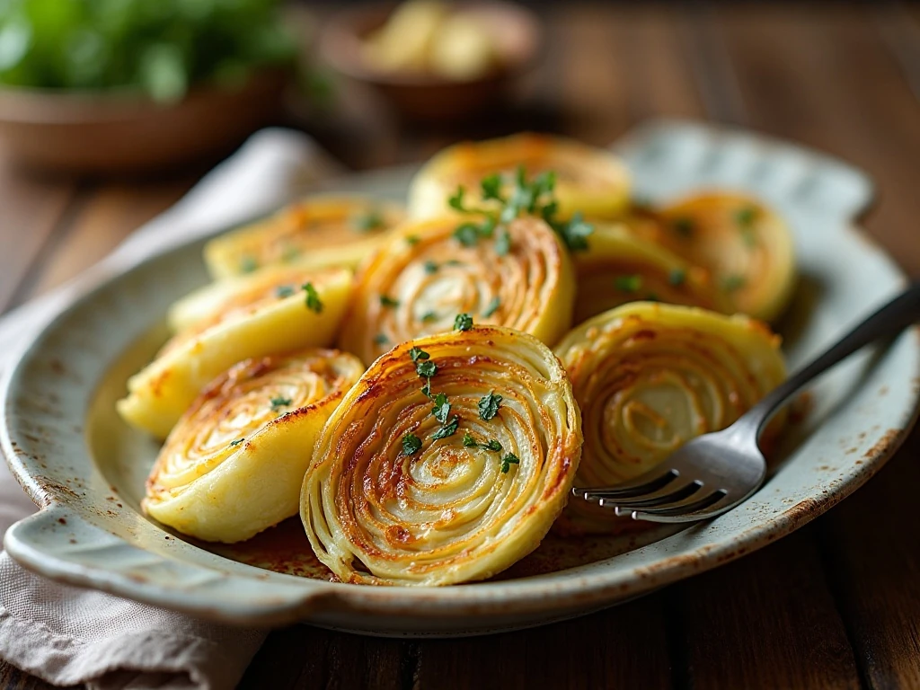 Crispy roasted cabbage wedges served as an easy dinner side dish