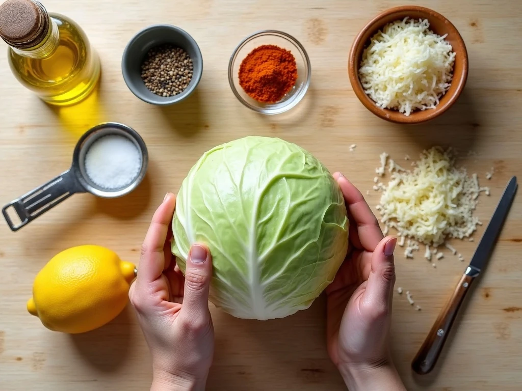 Ingredients for roasted cabbage with garlic powder and paprika