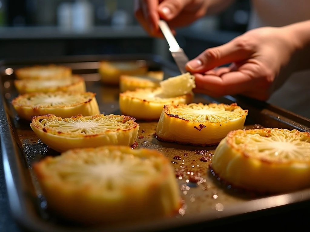 Cabbage wedges spaced apart for crisp roasting and deep browning