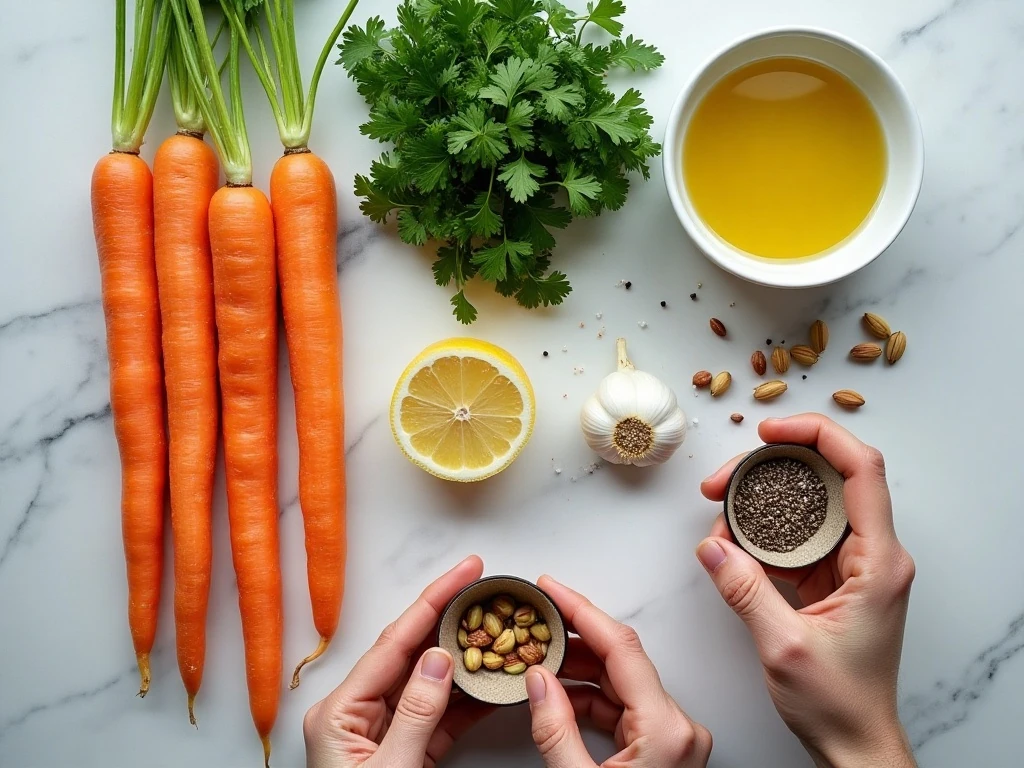 Ingredients for roasted carrots with fresh gremolata
