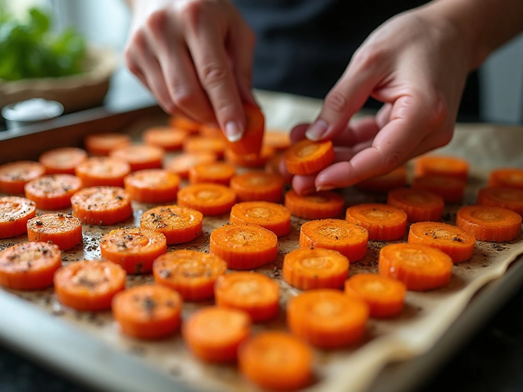 Carrots arranged on a baking sheet before roasting