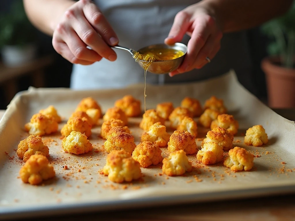 Cauliflower steaks coated with seasoned olive oil before roasting