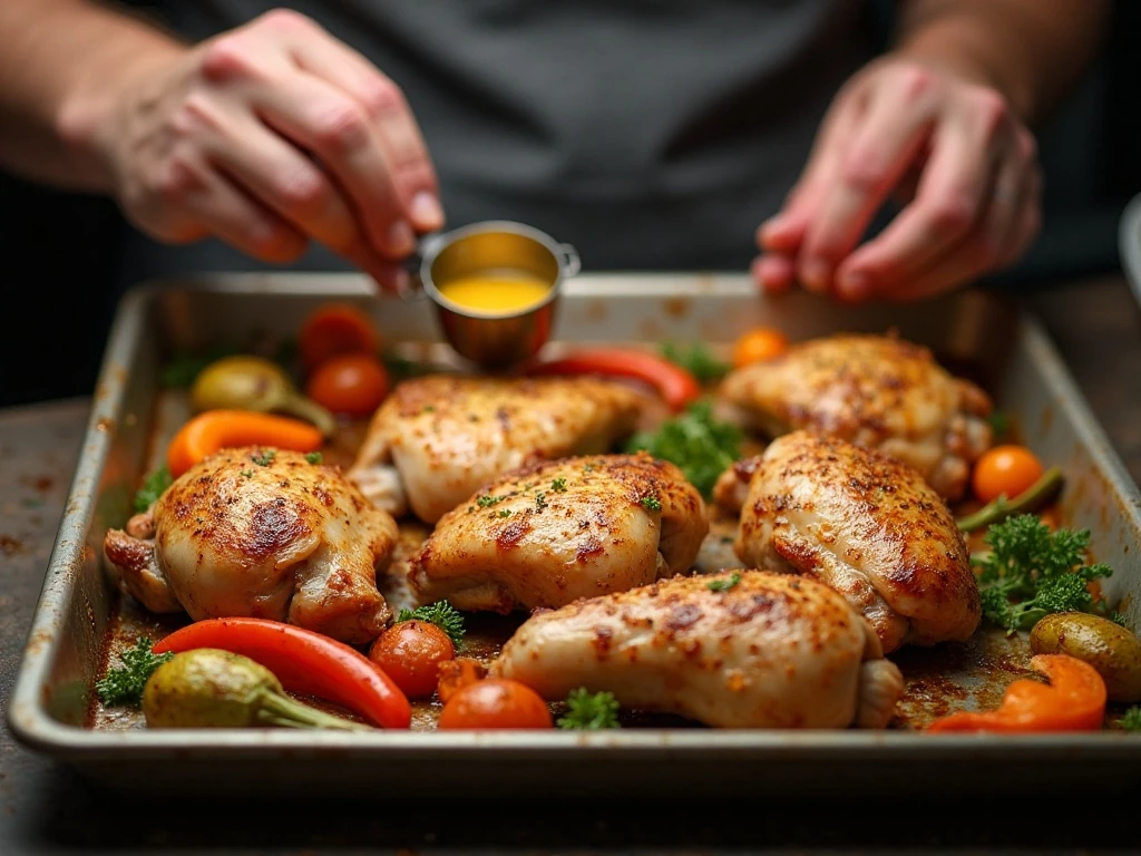 Chicken thighs arranged skin-side up for roasting