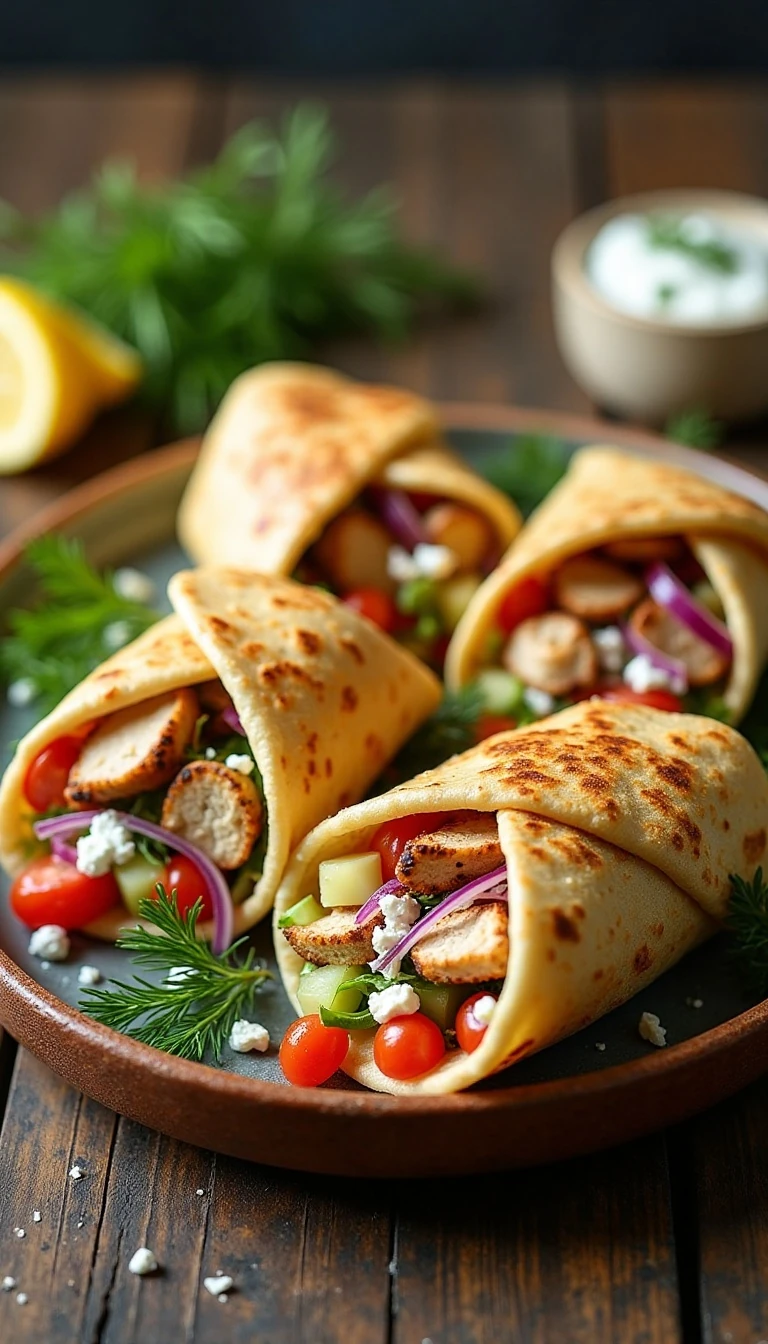 Easy Roasted Chicken Pita Wraps with Homemade Tzatziki