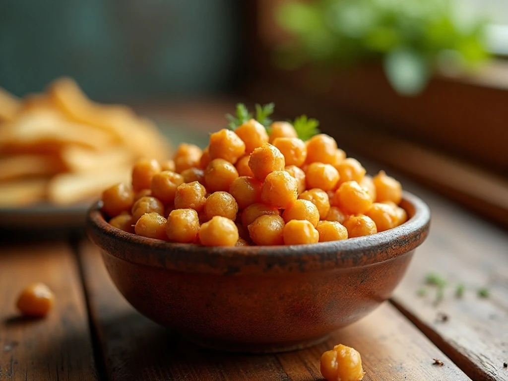 Bowl of crispy roasted chickpeas ready to serve
