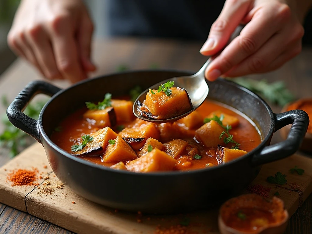 Caramelized eggplant showing the browned edges that flavor the soup
