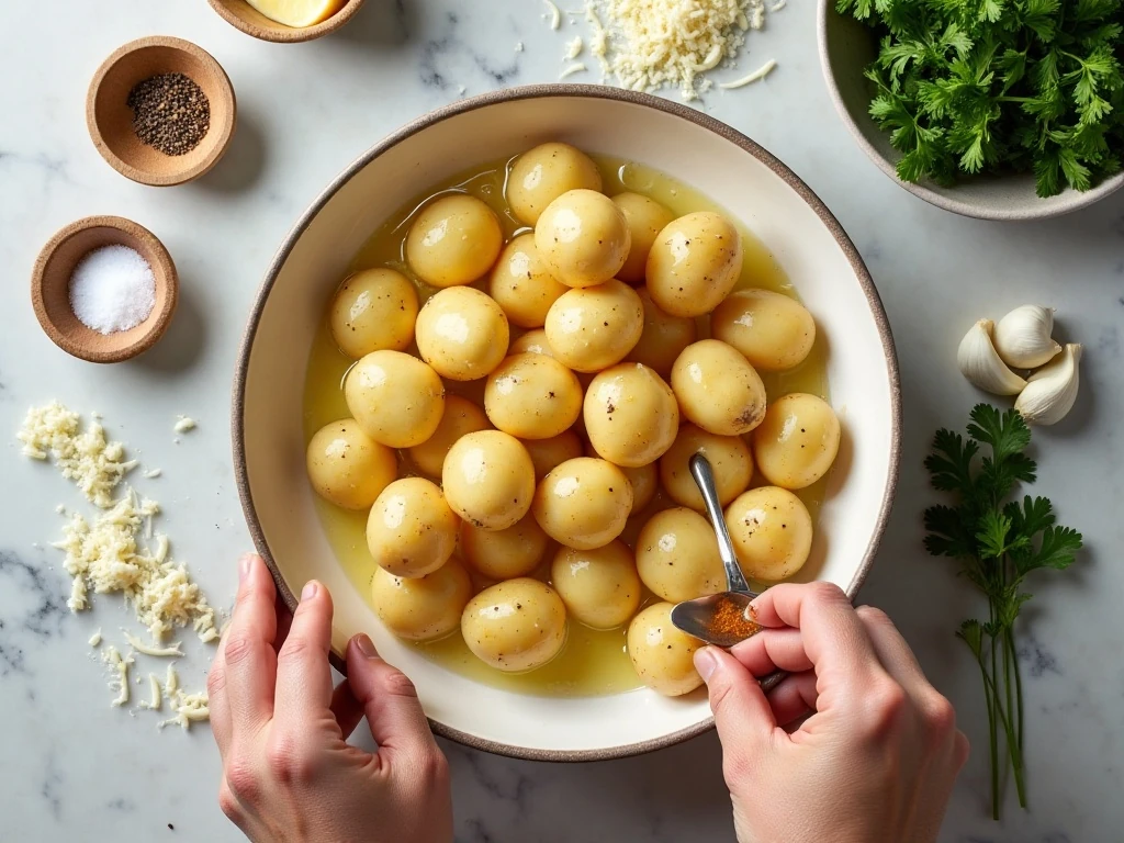 Ingredients for roasted garlic butter Parmesan potatoes