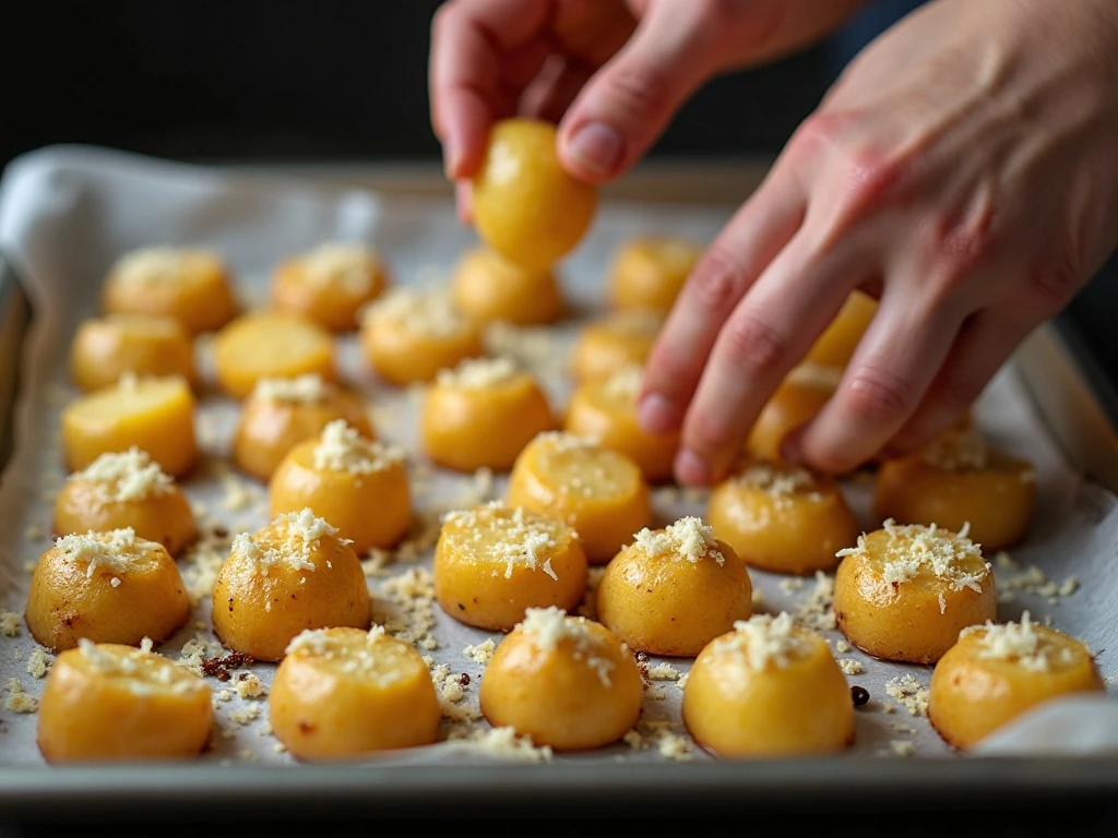 Potatoes arranged cut-side down for crisp roasting