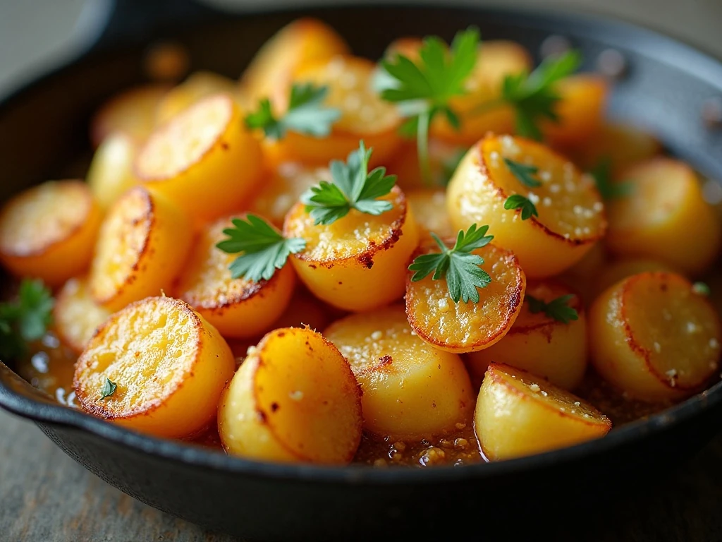 Crisp reheated garlic Parmesan potatoes garnished with parsley