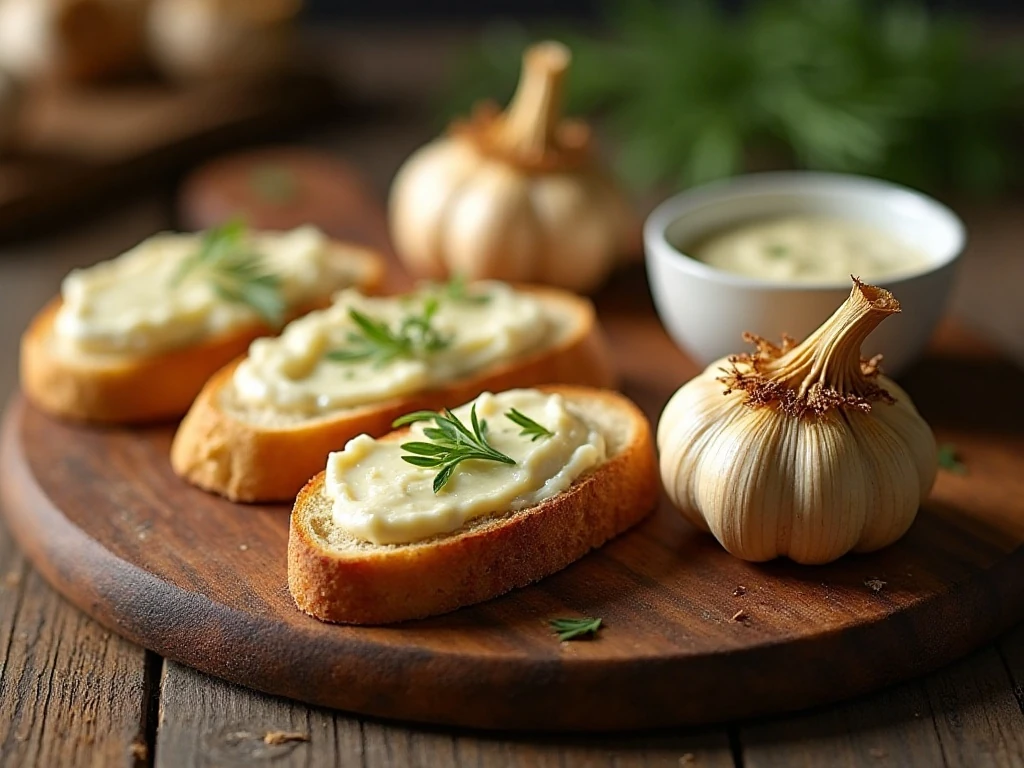 Creamy air fryer roasted garlic served with toasted bread