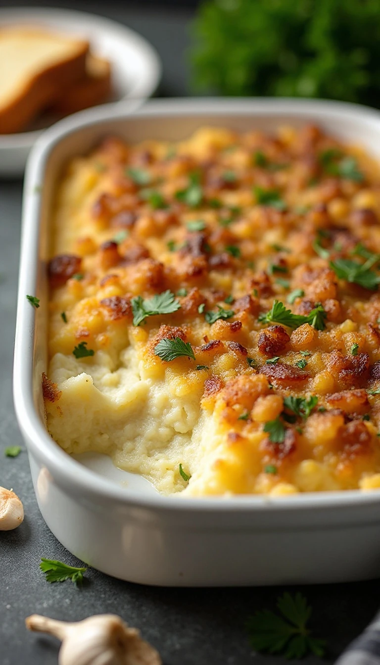 Roasted Garlic Mashed Potato Stuffing Casserole Recipe