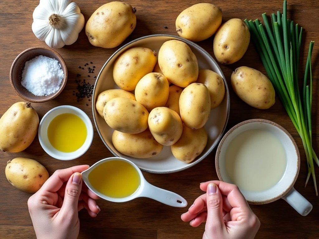 Ingredients for roasted garlic mashed potatoes