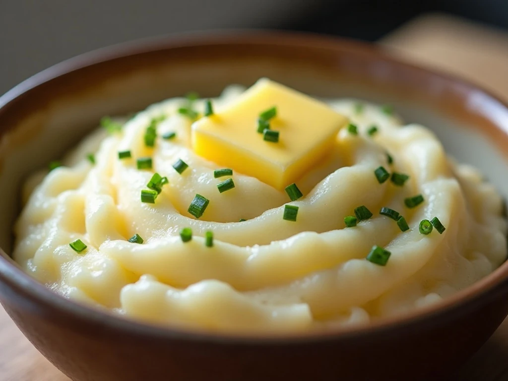 Mashed potatoes finished with chives and butter