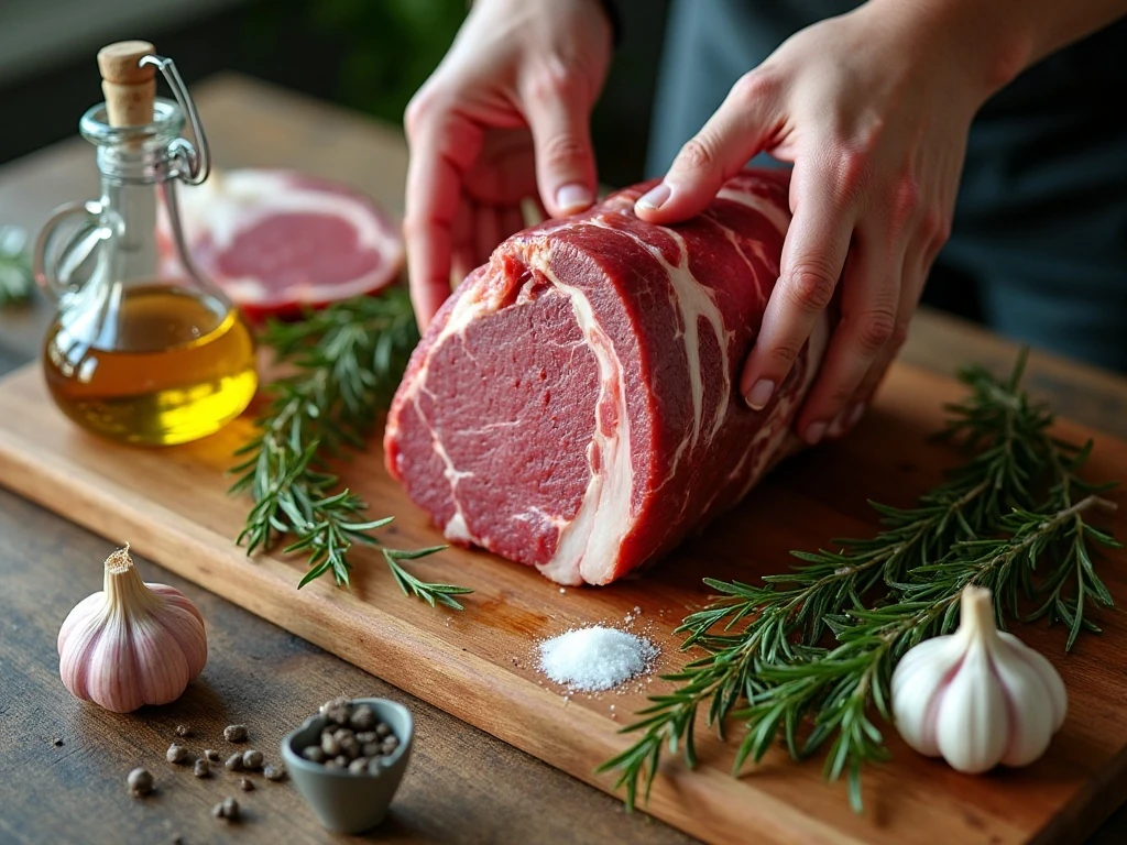 Ingredients for roasted garlic rib roast with fresh herbs