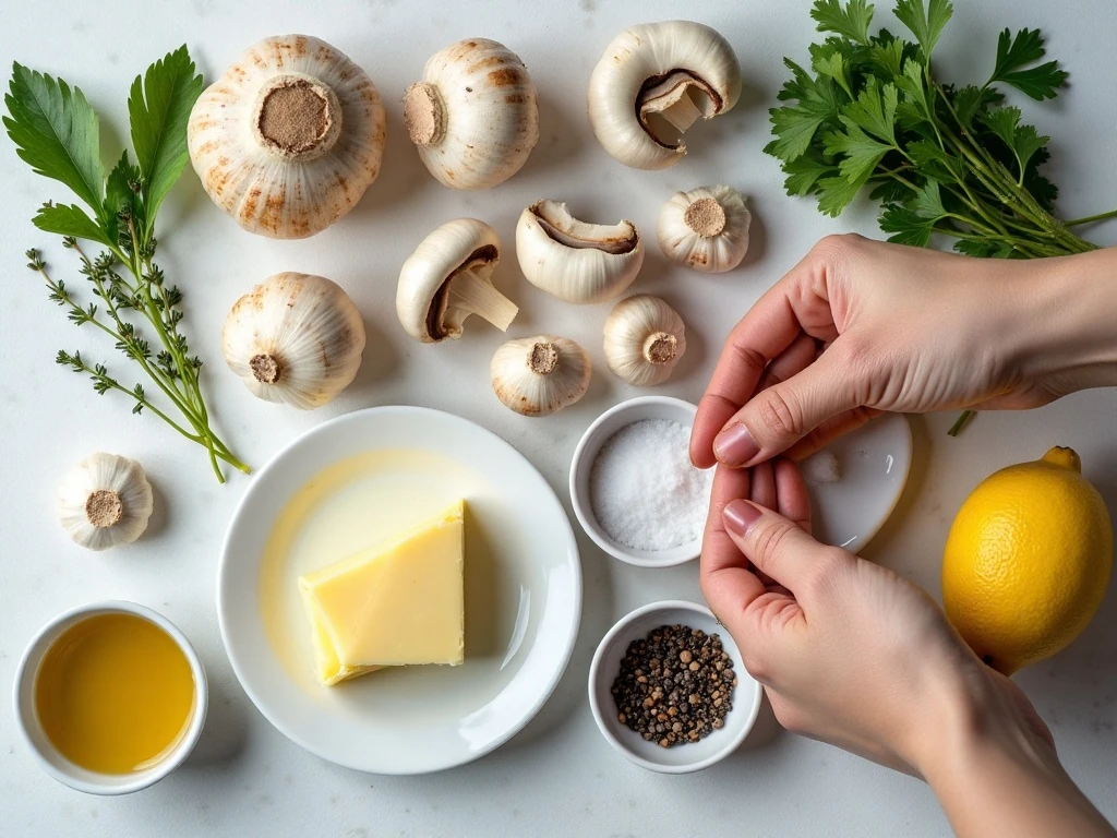 Ingredients for easy roasted mushrooms with garlic butter sauce
