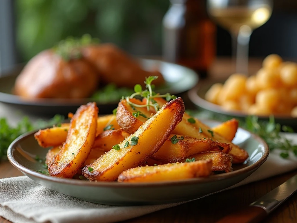 Crispy roasted parsnips served as a golden dinner side dish