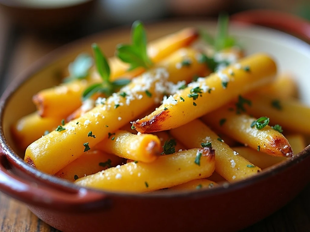 Golden roasted parsnips with thyme and Parmesan