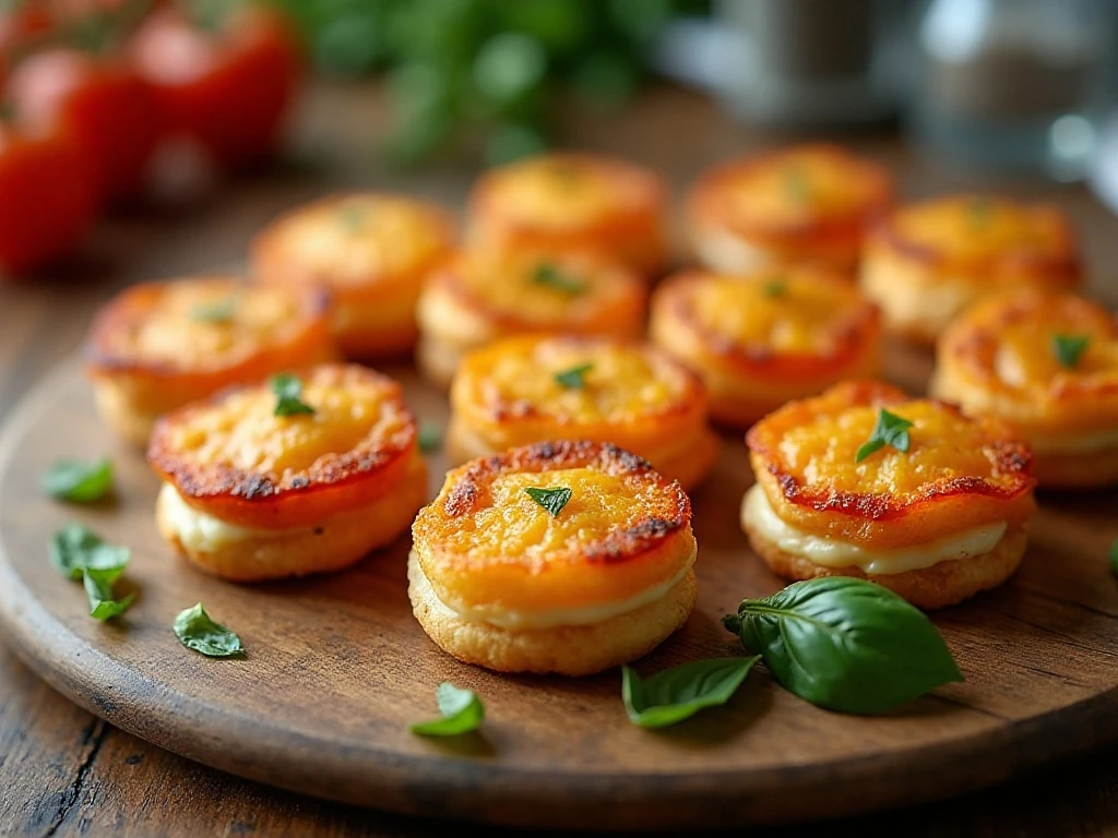 Golden roasted pepper cheese bites arranged on a serving platter