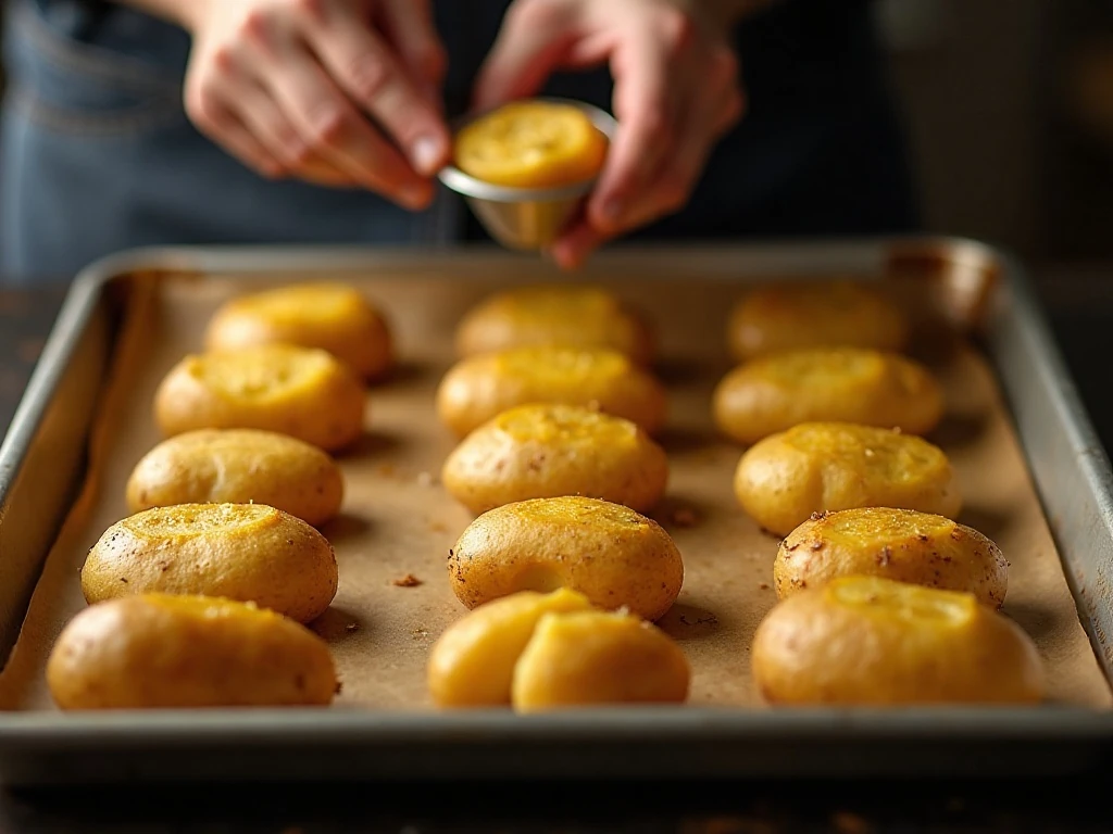 Potatoes arranged in a single layer for roasting