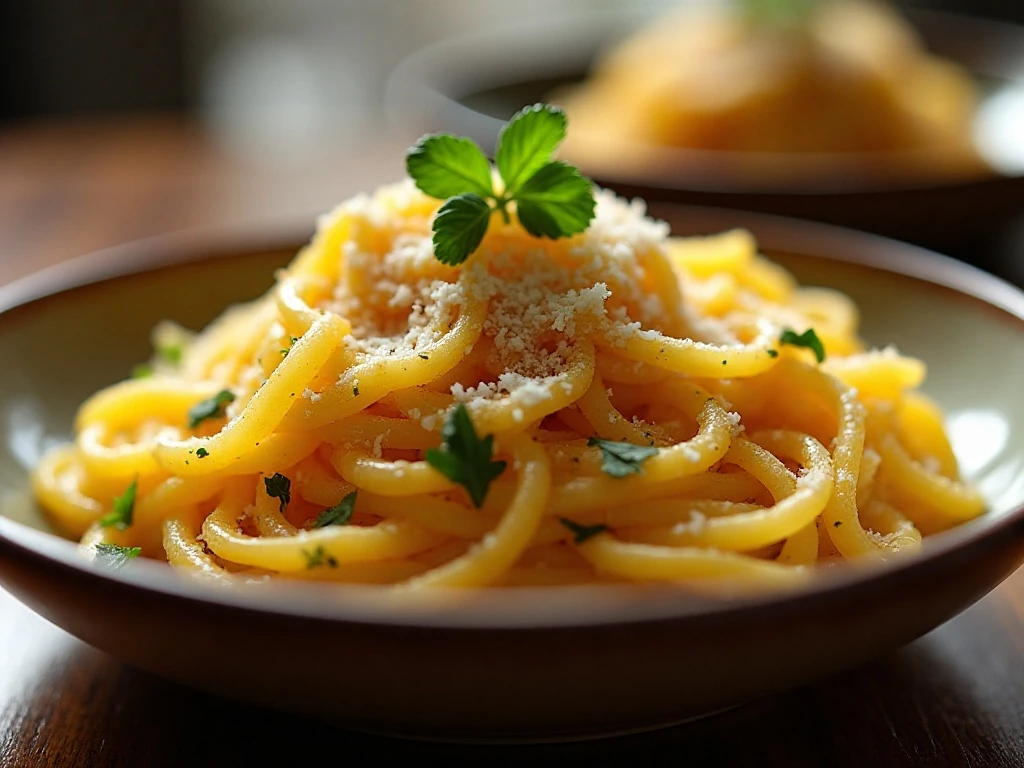 Roasted spaghetti squash with Parmesan and parsley served warm