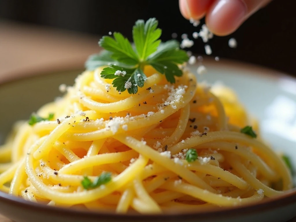 Parmesan and parsley garnish on roasted spaghetti squash